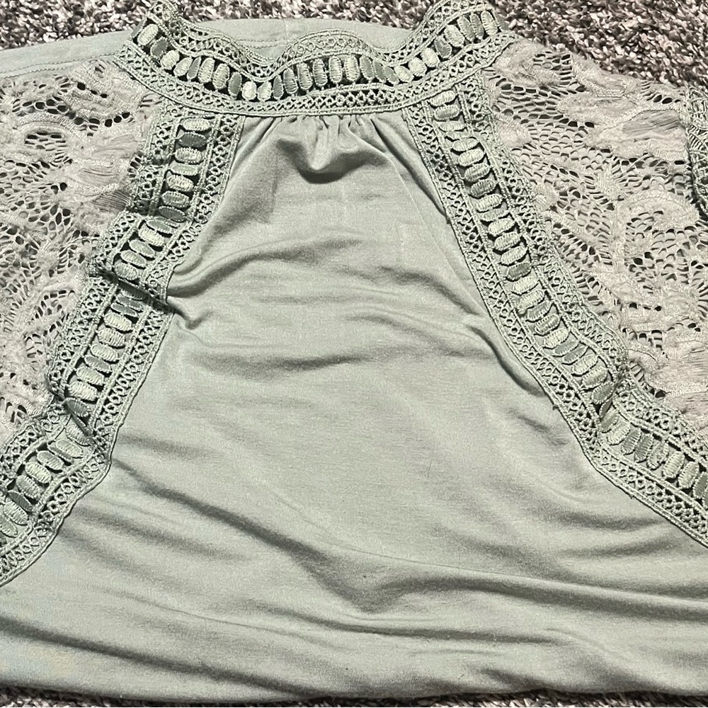 🔥 Cable & Gauge Lace Green Mock neck Blouse - Picture 4 of 5